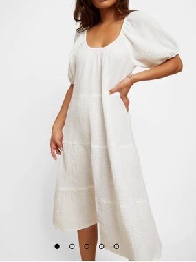 Nation LTD Mindy dress white puff sleeve midi dress small made in USA